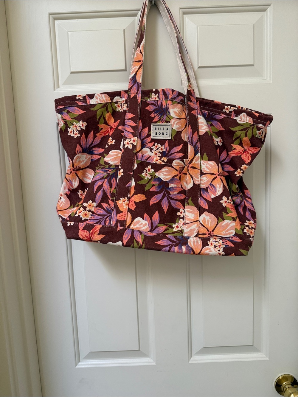 Billabong Burgundy Floral Canvas Tote